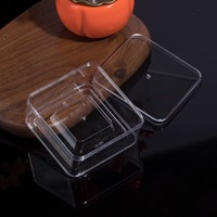 Boîte en plastique transparente carrée de 9 cm en PS recyclable, vente directe d'usine, logo personnalisé, petite boîte à collation, bonbons, gâteaux, célébration de mariage, nourriture