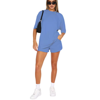Nouvel ensemble décontracté deux pièces pour femme, été 2026, avec short de cyclisme et t-shirt à col rond de couleur unie, personnalisable avec logo, pour le commerce transfrontalier