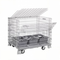 Conteneur en treillis métallique pliable, cage à palettes métallique pliable avec couvercle supérieur, bac de stockage industriel pour pièces automobiles, logistique d'entrepôt