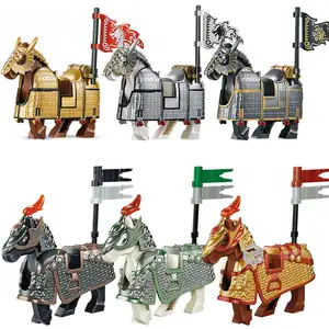 Tre regni armatura di ferro cavallo da guerra blocchi fatti da te e mattoncini da costruzione modello giocattoli medievale soldato militare battaglia destriero