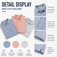 Camisa Polo a Rayas para Hombre, Manga Corta, Estilo Clásico Informal, Mezcla de Algodón, Cuello con Botones, Ropa de Negocios, Estilo Golf para Uso Diario