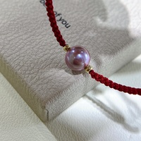 Bracelet en perles d'eau douce Edison véritables, perles violettes de 9-10mm, corde rouge tressée, haute brillance, cadeau pour femmes