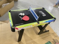 Table de jeu sportive combinée 4-en-1 YDZC 33 pouces avec pieds pliables, incluant billard, hockey, tennis, football, en MDF, certifiée EN71