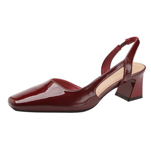 Women Square Toe Heeled <b>Sandals</b> Patent Leather Mid Heel Back Strap Slip-On Elegant Fashion Trend Solid Color - Product Image 1