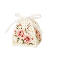Boîtes à dragées vintage découpées au laser en forme de rose avec ruban, pour mariage, fête prénuptiale, souvenir pour invités, emballage cadeau DIY