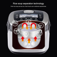 Cuisinière à riz électrique intelligente multifonction 5L avec cuve intérieure en acier inoxydable, fonction faible teneur en sucre, contrôle numérique du minuterie et mesure intégrée