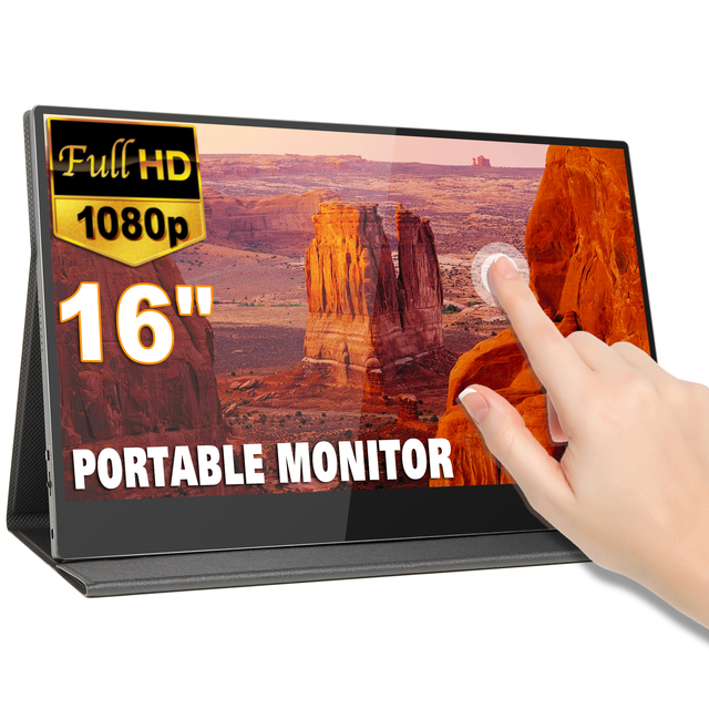 16-Inch 1080P IPS LCD Aluminium Alloy USB-C Portable Monitor Touchscreen Fast Response for New Laptop Dual Screen