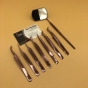 Pince à épiler d'extension de cils en acier inoxydable durable japonais à poignée de diamant en or rose chaque pince à épiler ASB pointe pointue testée à la main - Product Image 1