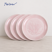 Ensemble d'assiettes en grès céramique Vaisselle 4 pièces Chargeur de plats de service avec assiettes latérales de 8 pouces de couleur rose pour un usage domestique quotidien