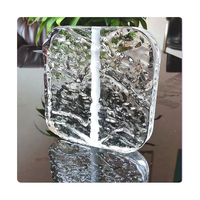 Brique de verre polie à coin arrondi avec un trou unique pour cloison de hauteur totale, texture de pierre, briques de verre transparentes