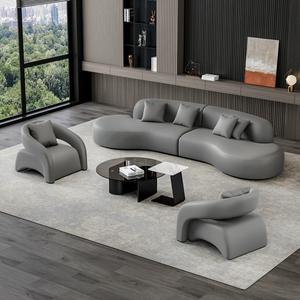 Conjunto de Sofá Curvo en Forma de S con Sillones, Tapizado en Cuero Lavable, Relleno de Espuma, para Sala de Estar - Product Image 3