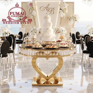 Heart shaped base, circular <b>mirror</b>, elegant wedding, luxurious cake <b>table</b> - Product Image 4