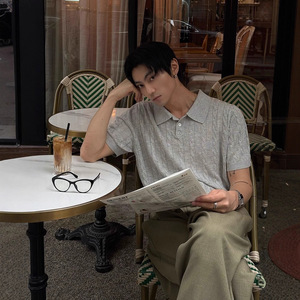 Chemise tricotée à col uni et manches courtes pour homme, style décontracté torsadé, luxe léger, style Old Money, Henley classique, collection été - Product Image 2