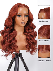 Peluca de Cabello Humano Ondulado Rojo Maple con Cierre de Encaje 5x7 Sin Pegamento, Pre-Cortada, Transparente, Lista para Usar, de Alta Calidad para Mujeres Negras - Product Image 2