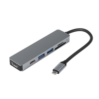 Adaptateur Type C 6-en-1 H04, mini station d'accueil avec lecteur de carte SD/TF USB 3.0 4K 60Hz, 100W PD pour MacBook Pro