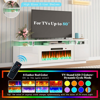 Meuble TV moderne de luxe avec foyer électrique intégré, console multimédia avec éclairage LED pour centre de divertissement de salon