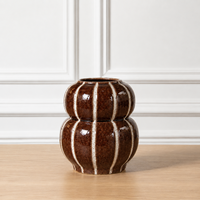 Vase en céramique brun rougeâtre, forme double gourde, à rayures verticales, vase décoratif pour fleurs, pour le salon, décoration de la maison