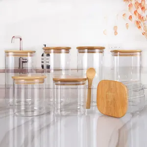 ガラス製家庭用茶貯蔵タンク透明ガラス製貯蔵ボトル蓋付きドライフルーツスナック防湿ジャー