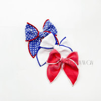 Pita rambut jala Satin Hari Nasional untuk anak perempuan DIY pengocok payet kecil polos merah putih biru pita rambut