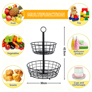 Panier de rangement moderne en fer <span class=keywords><strong>noir</strong></span> de haute qualité, portable, en forme de bol, pour <span class=keywords><strong>fruits</strong></span> et légumes - Product Image 2