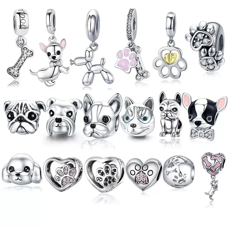 925 Sterling Silver A Dog 'S Story Poodle Puppy Pháp Bulldog Hạt Charm Fit Pan Charms Bạc 925 Vòng Đeo Tay Gốc