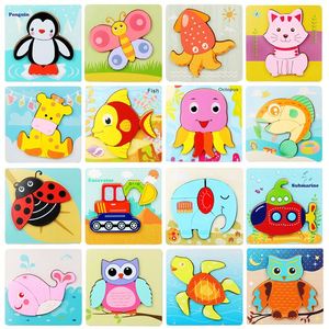 Jeux de puzzle en bois 3D de dessins animés, jeux de société éducatifs, jouets éducatifs pour les enfants de 1, 2, 3 ans, les tout-petits de 2 à 4 ans - Product Image 3