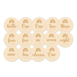 Baby Monthly Milestone Wooden Cards Baby Gifts Newborn Photography Props Double Sided Engraved Discs