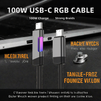 Câbles de données USB-C vers C 100W prêts à être expédiés, charge rapide 5A, 1m, en nylon tressé, type C, RGB