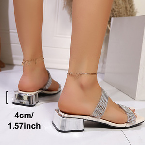 Sandalias de tacón medio con pedrería para mujer, estilo temperamental, de verano, nueva llegada, talla grande, moda, punta cuadrada, para exterior - Product Image 4