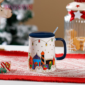 Nouvelle tasse en céramique inspiré du château de noël tasses de vacances de noël grande capacité avec couvercle et cuillère tasse 2017 - Product Image 2