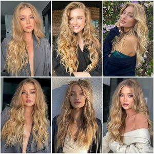 Perruque synthétique longue ondulée <span class=keywords><strong>blonde</strong></span> pour <span class=keywords><strong>femme</strong></span>, <span class=keywords><strong>mannequin</strong></span> buste, 26 pouces, raie au milieu |   Perruque résistante à la chaleur d'aspect naturel - Product Image 4