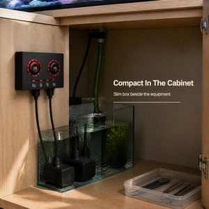 Contrôleur d'aquarium à double canal, deux boutons, deux pompes avec voyants lumineux et prises de câble - Product Image 2