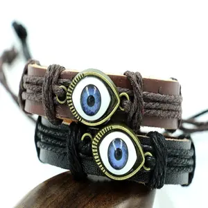 Кожаный мужской тонкий шнур на заказ с изображением злых глаз, шарм, веревка, регулируемый браслет-цепочка