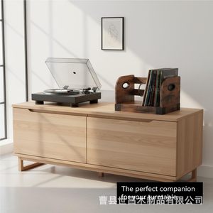 Soporte portátil de madera para discos de vinilo, estante de almacenamiento de escritorio con mango de metal para organizar CD y álbumes - Product Image 4