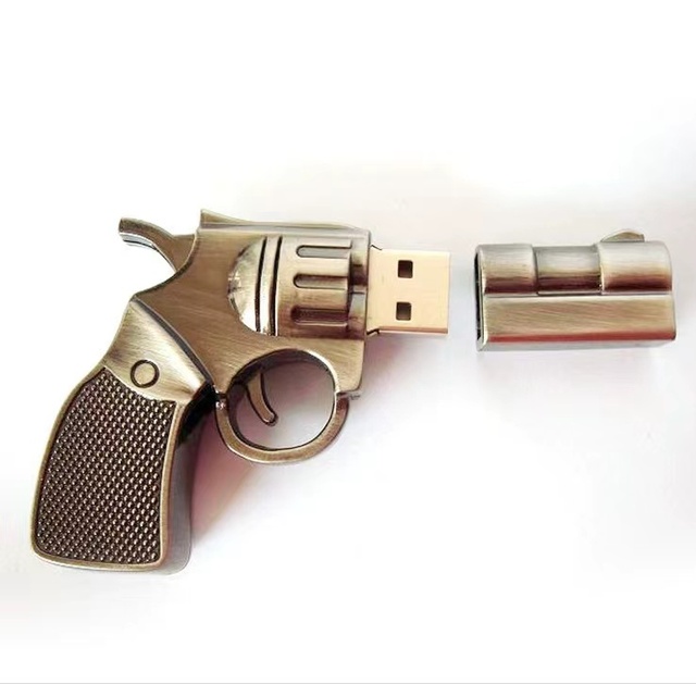 Hot Selling Gun-Shaped USB 2.0 Flash Drive Copper Metal Memory Stick with Unique Design