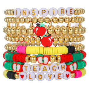 Ensemble de bracelets multicouches en pâte polymère, perles en forme de pomme, bijoux empilables, cadeau pour enseignant, unisexe - Product Image 5