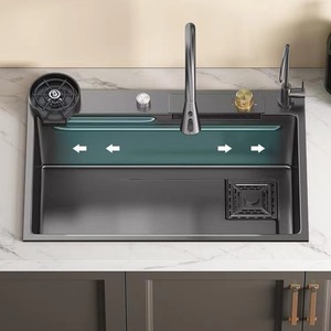 Évier de cuisine en acier inoxydable Bingtao, cuve simple, épaisseur 50 mm, gris anthracite, avec robinet cascade pour usage domestique - Product Image 2