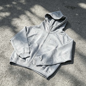 Sweat à capuche oversize personnalisé pour homme, 100% coton, avec fermeture éclair et clous, style streetwear - Product Image 1