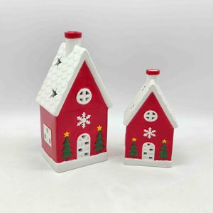Lanterne de Noël en céramique pour bougie chauffe-plat, motif maison rouge et <span class=keywords><strong>blanc</strong></span> avec toit enneigé, cheminée, flocon de neige, arbre et <span class=keywords><strong>ours</strong></span>, décoration de maison pour les fêtes - Product Image 3