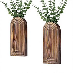 Ensemble de jardinières suspendues et murales Boho, 2 pièces, motif grain de bois, pour plantes et fleurs d'intérieur, salon, chambre, salle de bain, patio (marron) - Product Image 1
