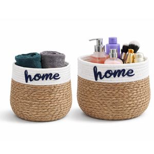 Lot de 2 paniers ronds empilables en corde, 24x21 cm et 30x24 cm - Paniers de rangement décoratifs, organiseurs pour chambre, salle de bain - Product Image 1