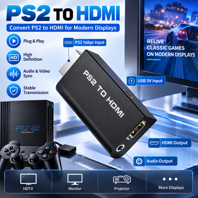 Converter PS2 to HDMI Video Converter Adapter Adaptor 1080P PS2 HDMI Adapter