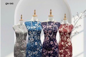 Prendas de moda vietnamitas ligeras de 150 cm, tejidas con tela jacquard 100% poliéster con estampado floral de camelia. - Product Image 6