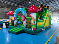 Château gonflable commercial sur le thème de la jungle avec toboggan, structure de saut pour enfants en PVC, installation facile, taille 7x5x5m