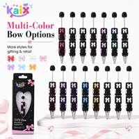 Pena Gel Tinta 0.5mm KAIX Premium Grosir Siap Pakai Warna Hitam dengan Hiasan Pita Berlian Imitasi dan Manik-manik untuk Hadiah Valentine Anak Perempuan
