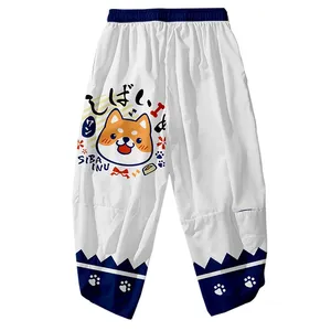 时尚男士可爱狗柴犬印花后宫裤宽松传统亚洲豪瑞裤日本街装和服裤