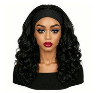Perruque Bandeau Synthétique Longue Ondulée Transparente Réglable Noire Effet Body Wave Sans Colle Installation Facile Résistante à la Chaleur Pour Fêtes et Usage Quotidien