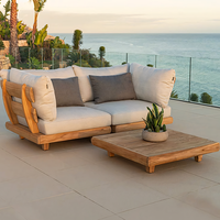 Canapé d'extérieur en teck massif résistant aux intempéries, ensemble de canapés modulaires contemporains pour patio, assise profonde