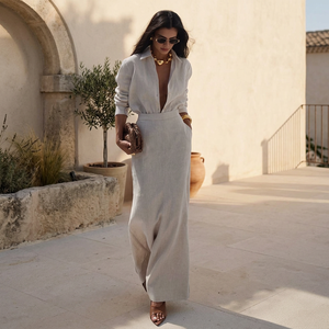 Women's 2 Piece Polyester <b>Set</b> Long Sleeve Shirt Maxi Skirt Solid Color Casual Regular Fit Full Length Spring Summer Vintage - Product Image 3