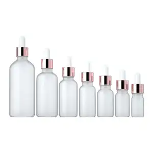 Groothandel 15Ml 20Ml 30Ml 50Ml 100Ml Goedkope Cosmetische Rose Gold Lege Clear Frosted Essentiële Olie glazen Pipet Flessen Voor Serum